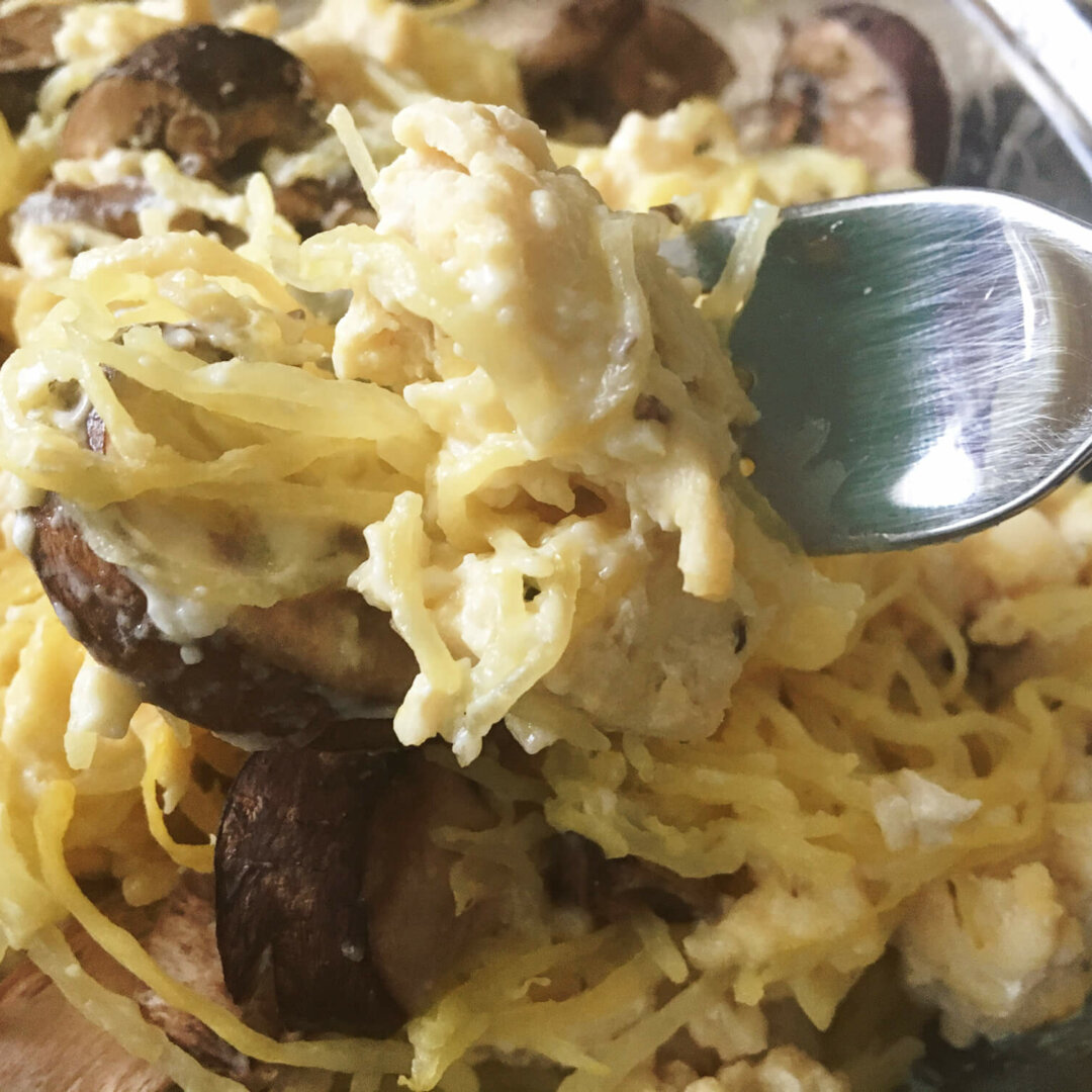 Creamy Asiago Chicken Spaghetti Squash Biolayne