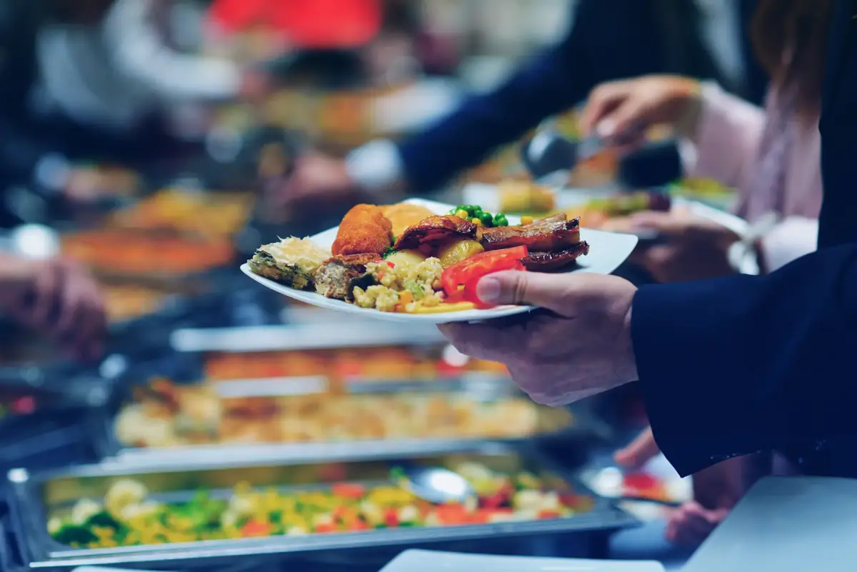 getting food at a buffet